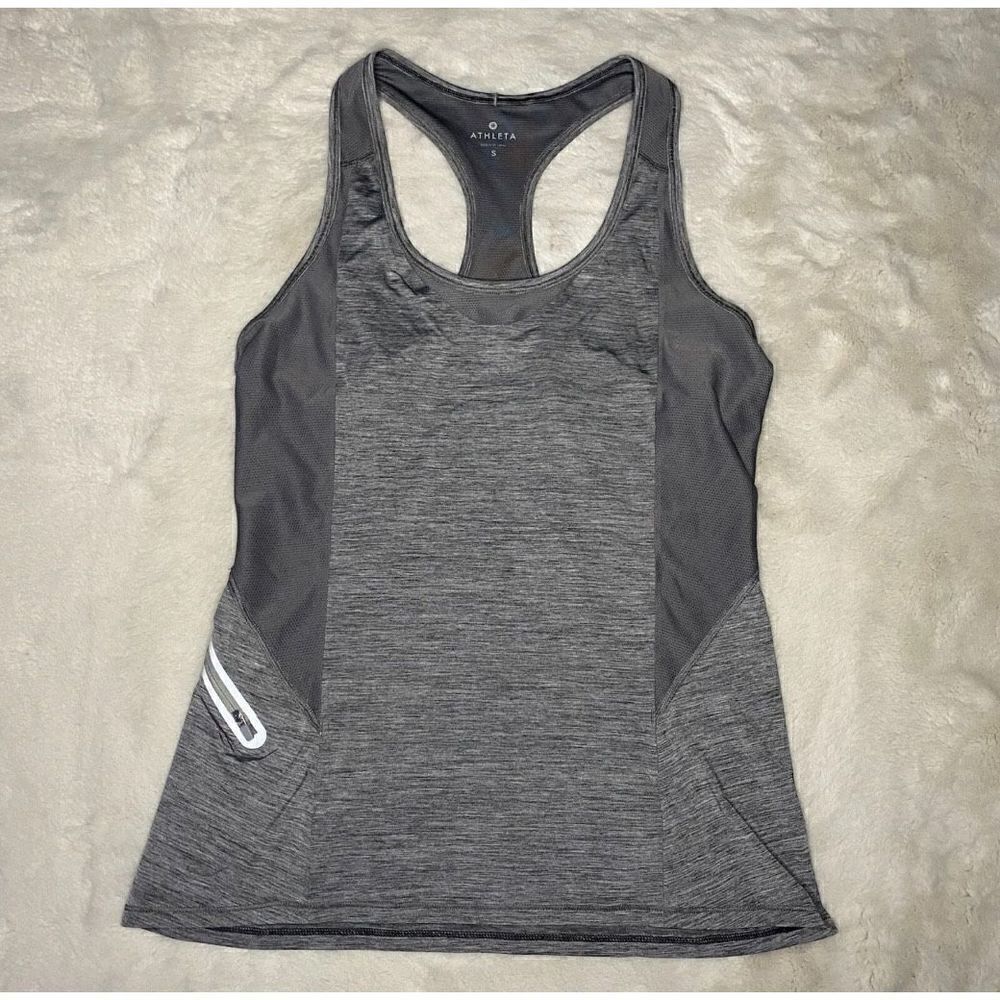 Women Size S - Athleta Racerback Gray Tank Top Side Zip Pocket